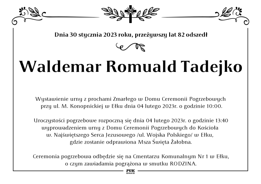 Waldemar Romuald Tadejko - nekrolog